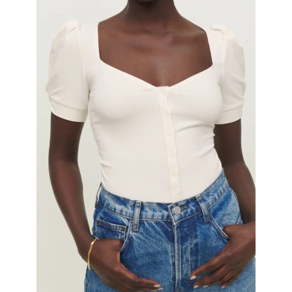 Reformation Cream Wylder Knit Organic Cotton Crop Top Extra Small Coconut Girl